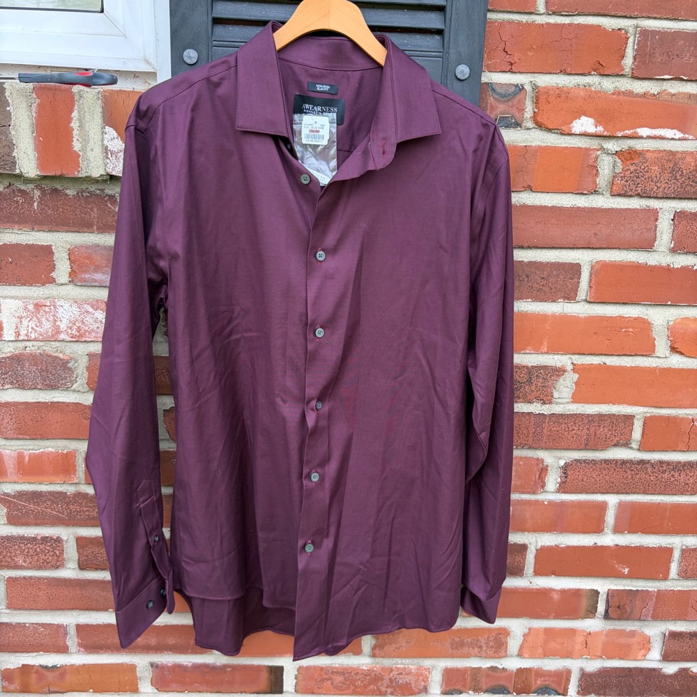 Awearness‎ Kenneth Cole Mens Slim Fit Non-Iron Dress Shirt Burgundy 16.5 34/35